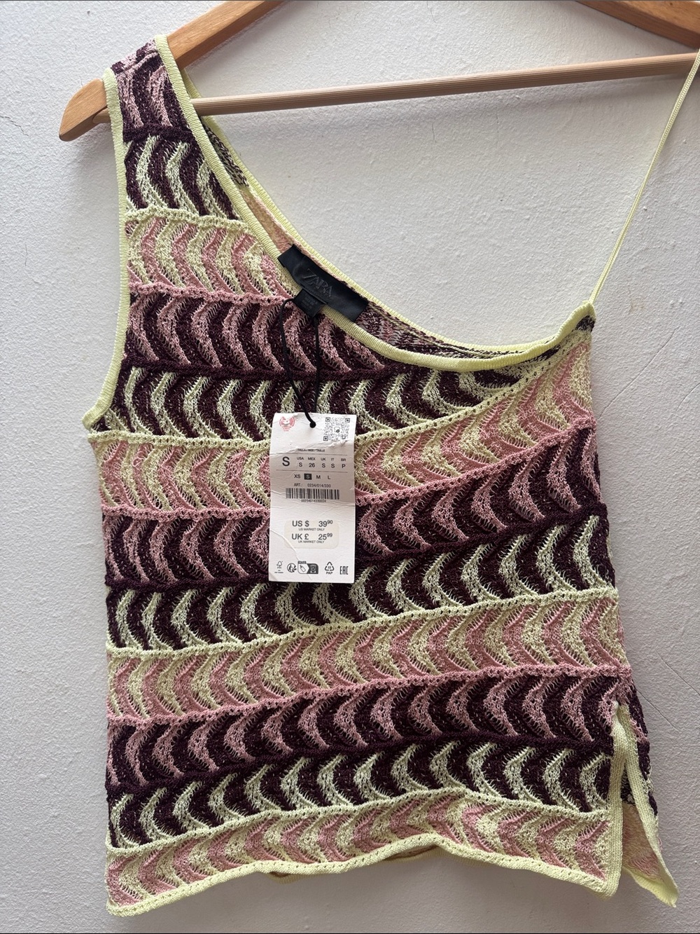Zara One-Shoulder Knit Top in Plum, Pink & yellow
